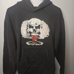 RARE Superficial Doomsday Hoodie Mens Medium Black w Heavy Embroidery